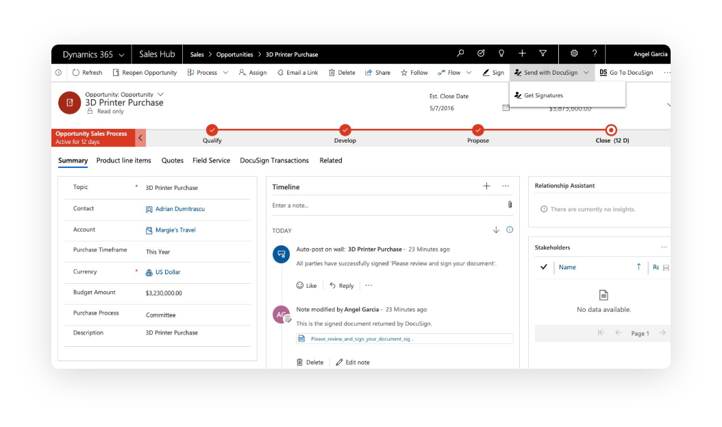 DocuSign Connector for Microsoft Dynamics 365 Cloud9 Insight