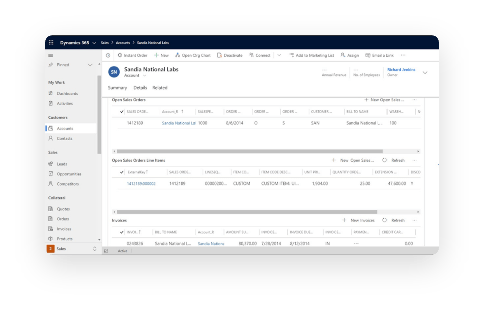 Sage for Dynamics 365 screen