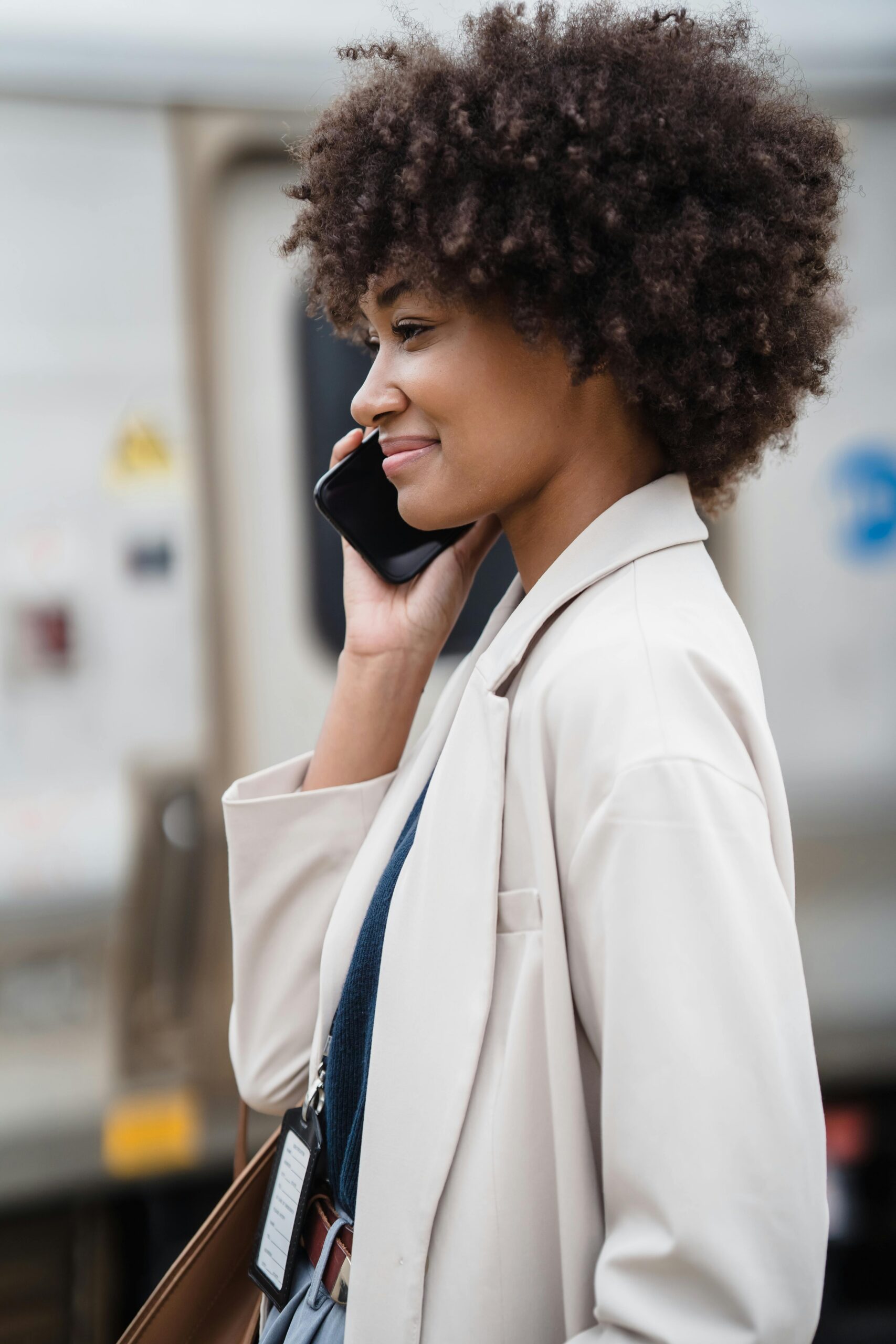 woman talking on the phone outside