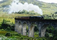 steam train on a bridge